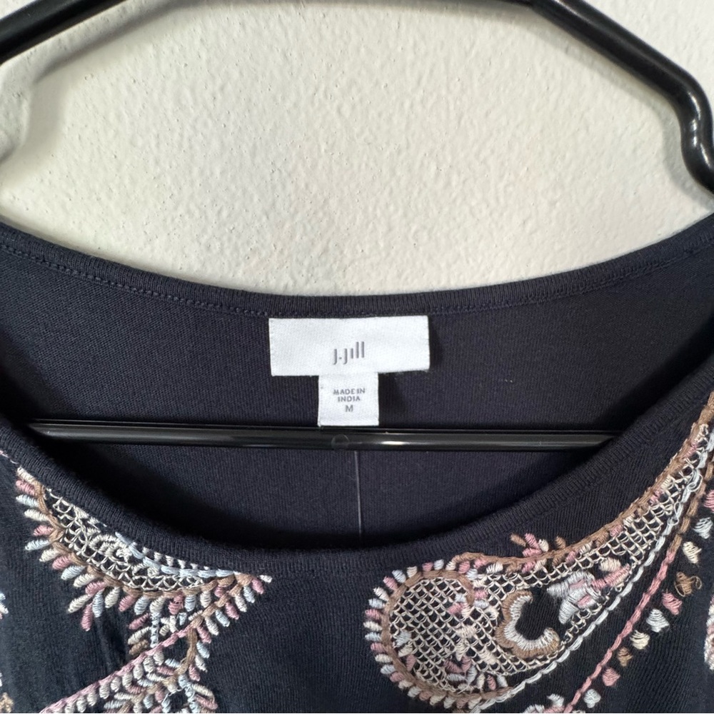 J.jill Cap Sleeve Floral Embroidered Blue cotton Maxi Midi Dress Sz M NWT - Picture 8 of 15